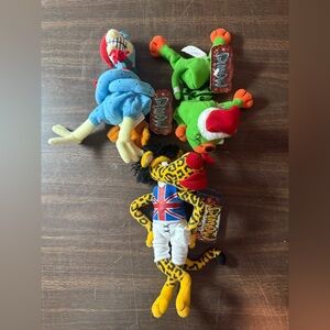 (3) Infamous Meanies Bean Bag Plush Splat in the hat, cold turkey, Mick Jaguar